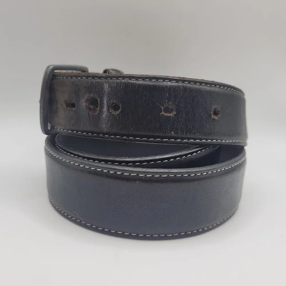 Polo Ralph‎ Lauren Belt 38 Black Leather Stitched Gunmetal Buckle Casual Preppy